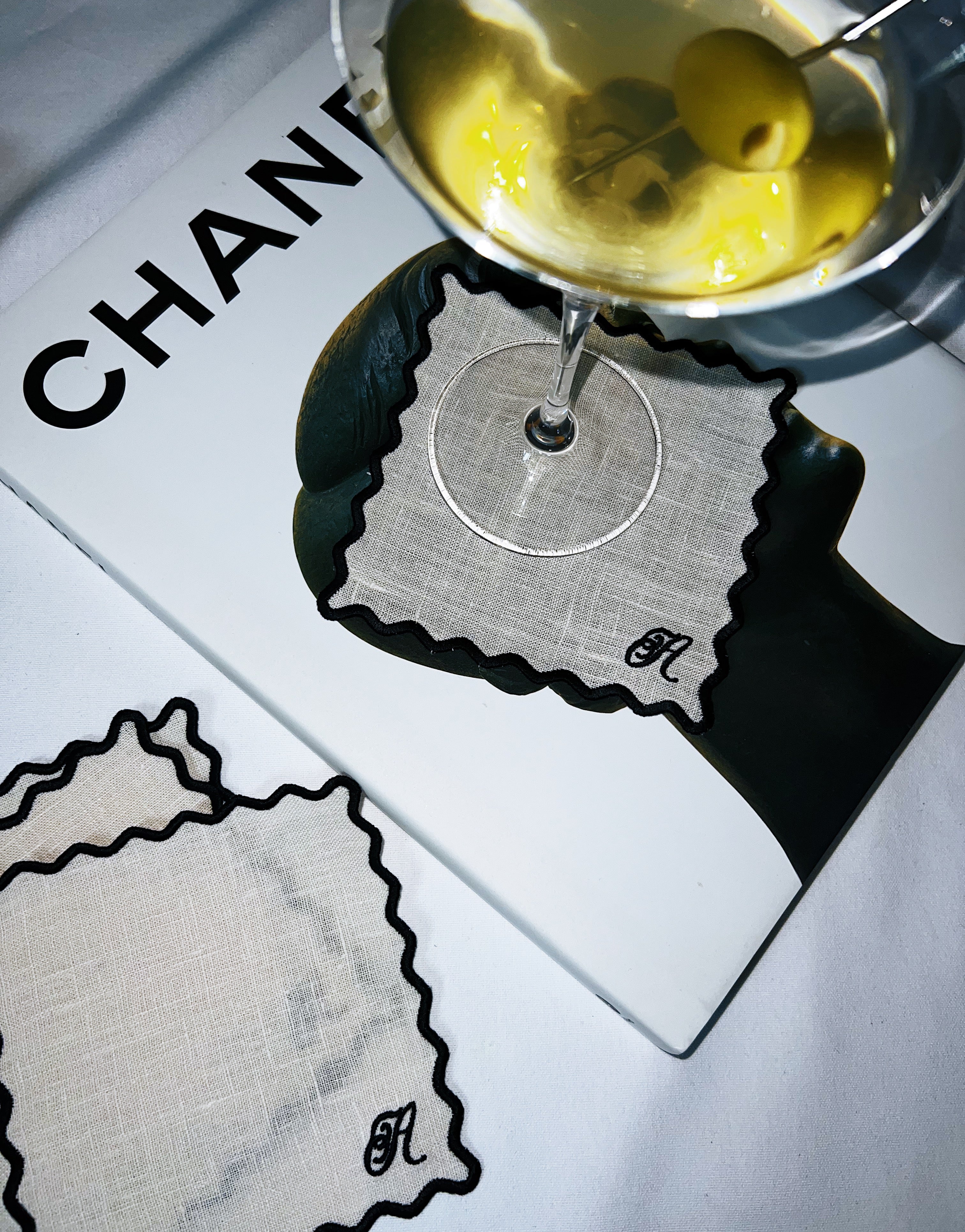 House of Gleason Cream and Black Square Personalized Cocktail Napkins