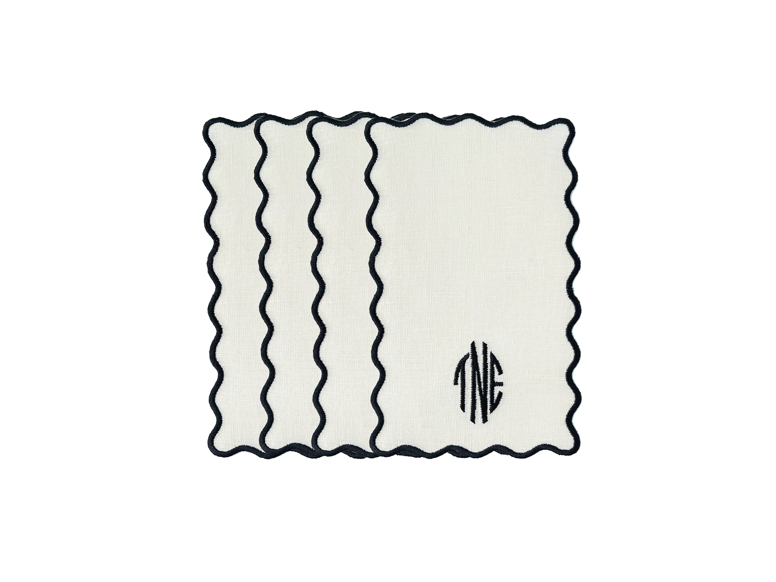House of Gleason Rectangle Squiggle Cream and Black Cocktail Napkins
